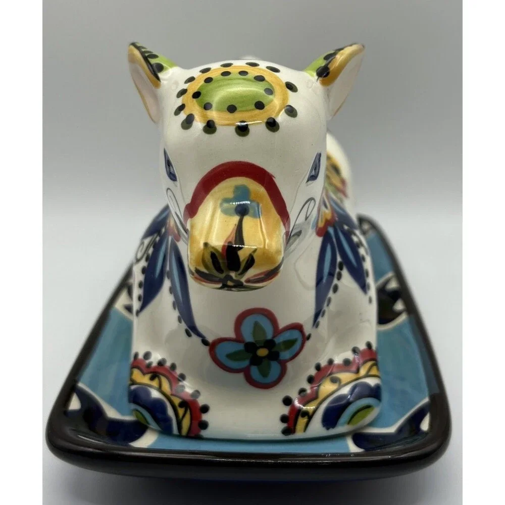 Espana Lifestyle Bocca ceramic cow shaped covered butter dish 8x5 in